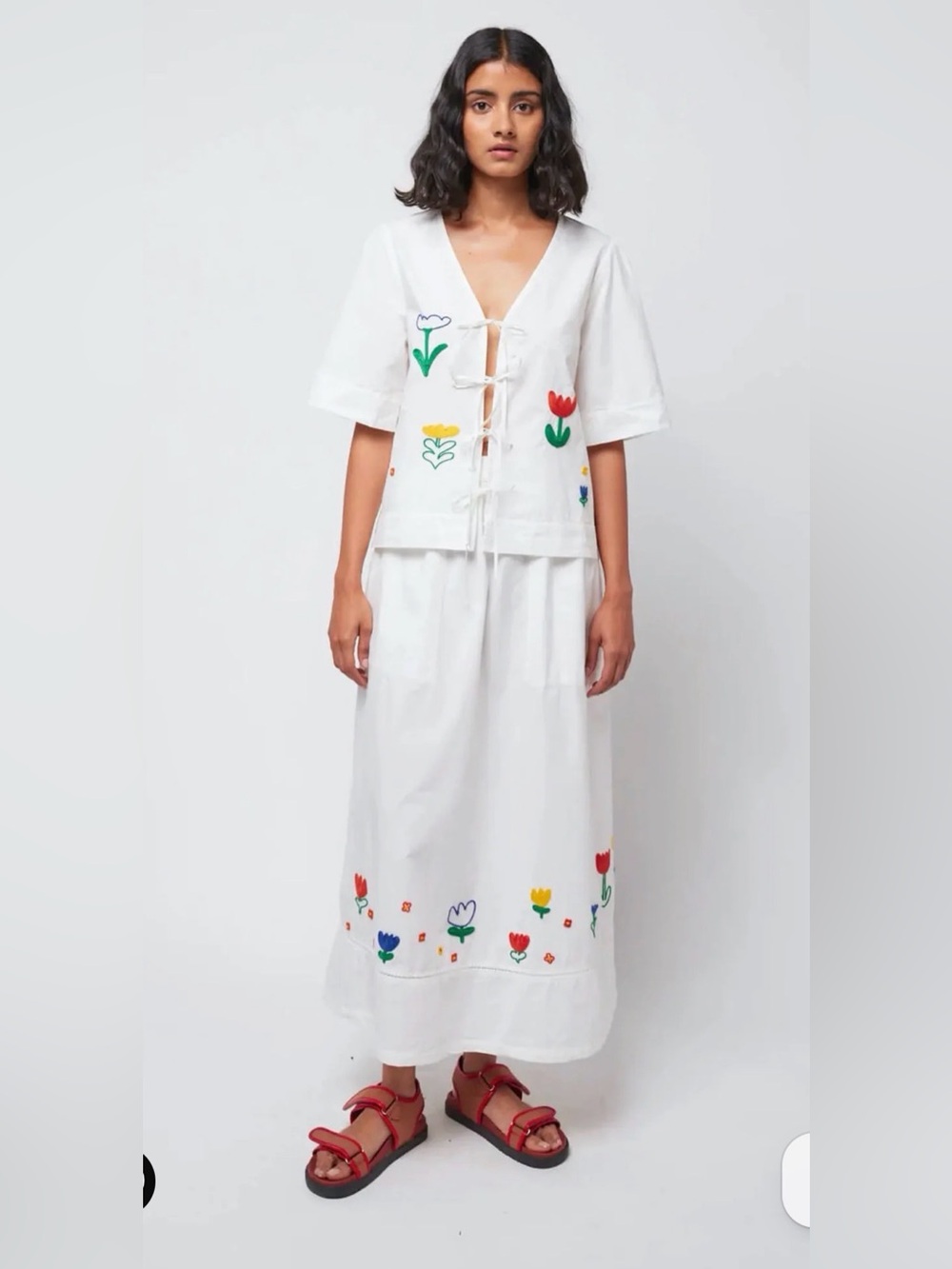 Bobo Choses: White Floral Embroidered Maxi Skirt